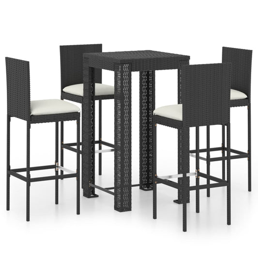 Garden Bar Set Black PE rattan, powder-coated steel, polyester