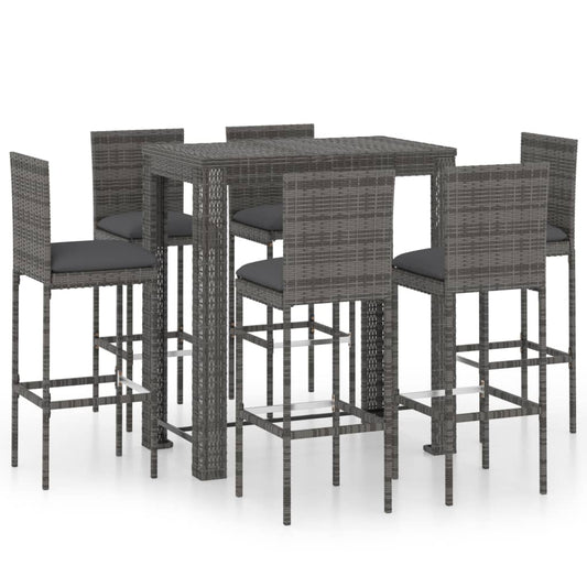 Garden Bar Set Gray PE rattan Medium Footrest Garden Bar Set