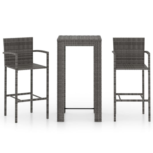 Garden Bar Set Grey PE Rattan, Powder-Coated Steel Medium