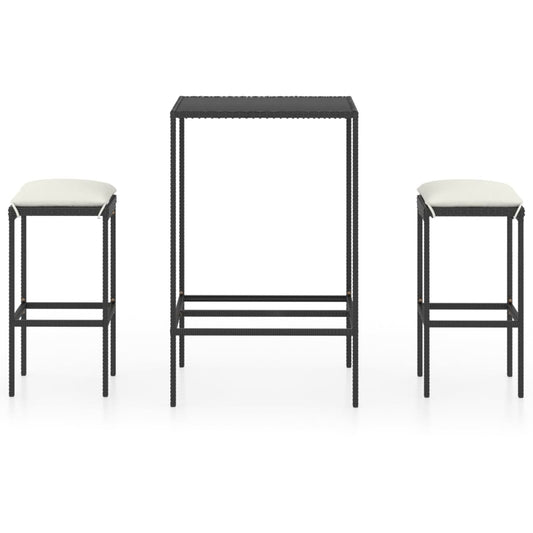 Garden Bar Set Black PE rattan 3 Piece Set Footrest