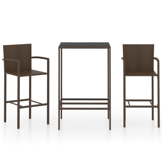 Garden Bar Set Brown PE Rattan, Powder-Coated Steel, Tempered Glass