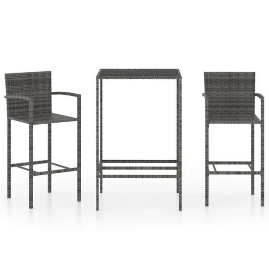 Garden Bar Set Grey PE rattan, powder-coated steel, tempered glass