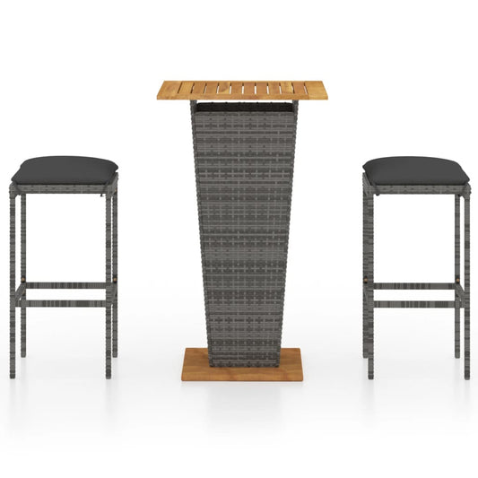 Garden Bar Set Grey PE rattan, powder-coated steel, solid acacia wood