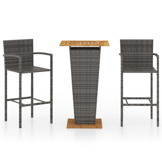 Garden Bar Set Grey PE Rattan Medium Footrest Garden Bar Set