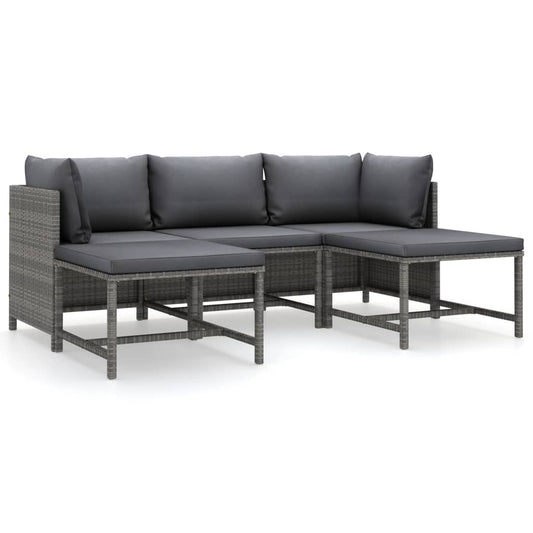 Garden Lounge Set Grey PE (polyethylene) rattan, powder-coated steel