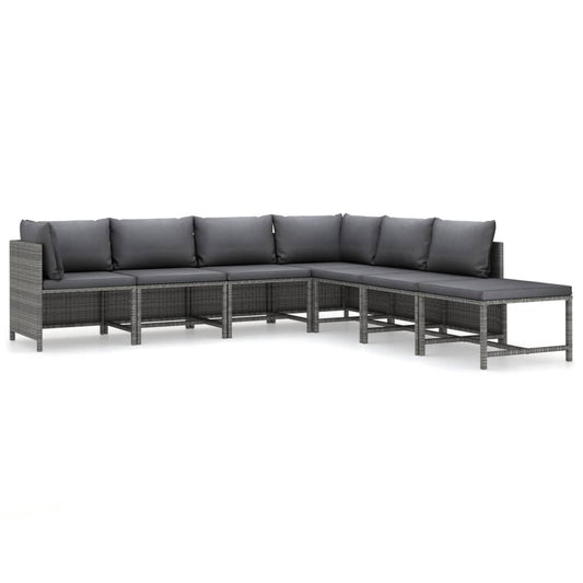 Garden Lounge Set Gray Poly Rattan 7 Piece Set Modular