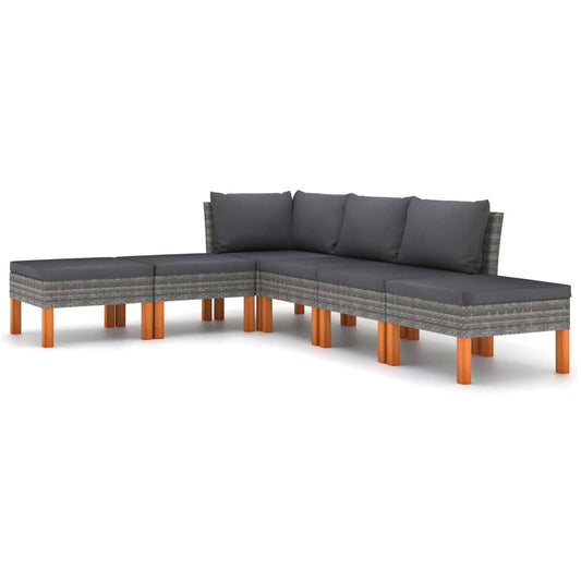 Garden Lounge Set Grey PE rattan Medium Removable Covers