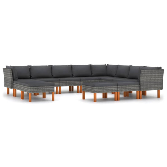 Garden Lounge Set Grey PE Rattan 12-Piece Set Removable Covers