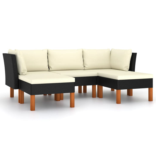Garden Lounge Set Black PE Rattan Medium Removable Covers