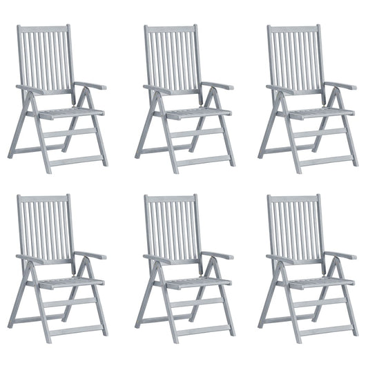 Garden Chair Set of 6 Grey Solid Acacia Wood Standard Foldable
