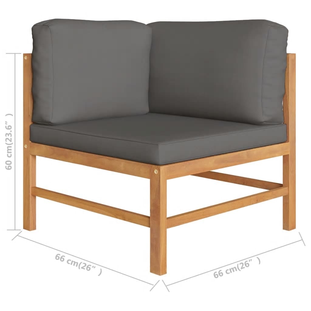 Corner Sofa Dark Gray Solid Teak Wood Medium Modular