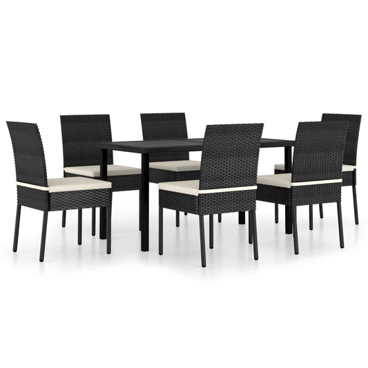 Dining Set Black Poly rattan, powder-coated steel, glass