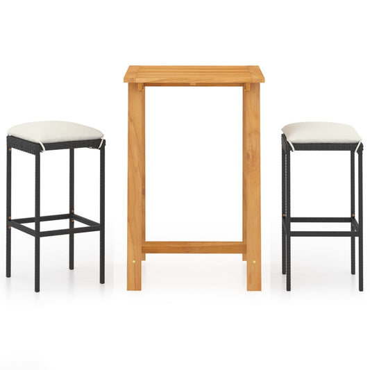 Garden Bar Set Black Solid Acacia wood 3 Piece Set