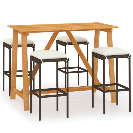 Garden Bar Set Brown Solid acacia wood 5 Piece Set Durable