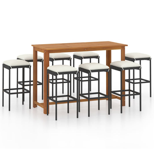 Garden Bar Set Black Solid Acacia Wood Medium Durable