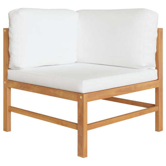 Outdoor Bench Cream Solid Teak Wood, 100% Polyester