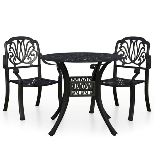 Bistro Set Black Cast Aluminum Standard Durable Bistro Set