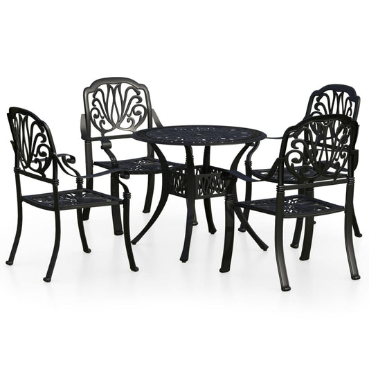 Bistro Set Black Cast aluminum 1 Table, 4 Chairs Durable