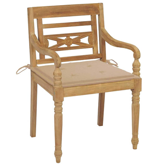 Batavia Chair Set of 6 Teak Wood, Beige Fine sanded teak hardwood