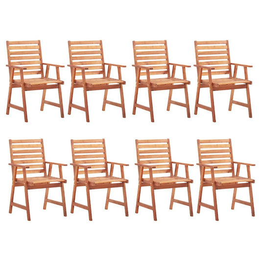 Patio Chair Set of 8 Taupe Cushion, Natural Wood