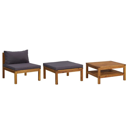 Garden Lounge Set Dark Grey Solid Acacia Wood, 100% polyester