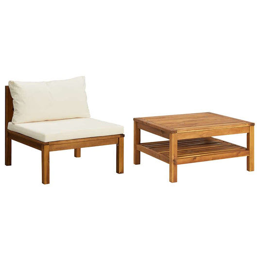 Garden Sofa Set Cream White Solid Acacia Wood, Polyester Fabric