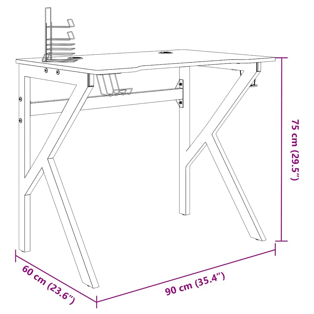 Gaming Desk Black Engineered wood 35.4 in x 23.6 in x 29.5 in