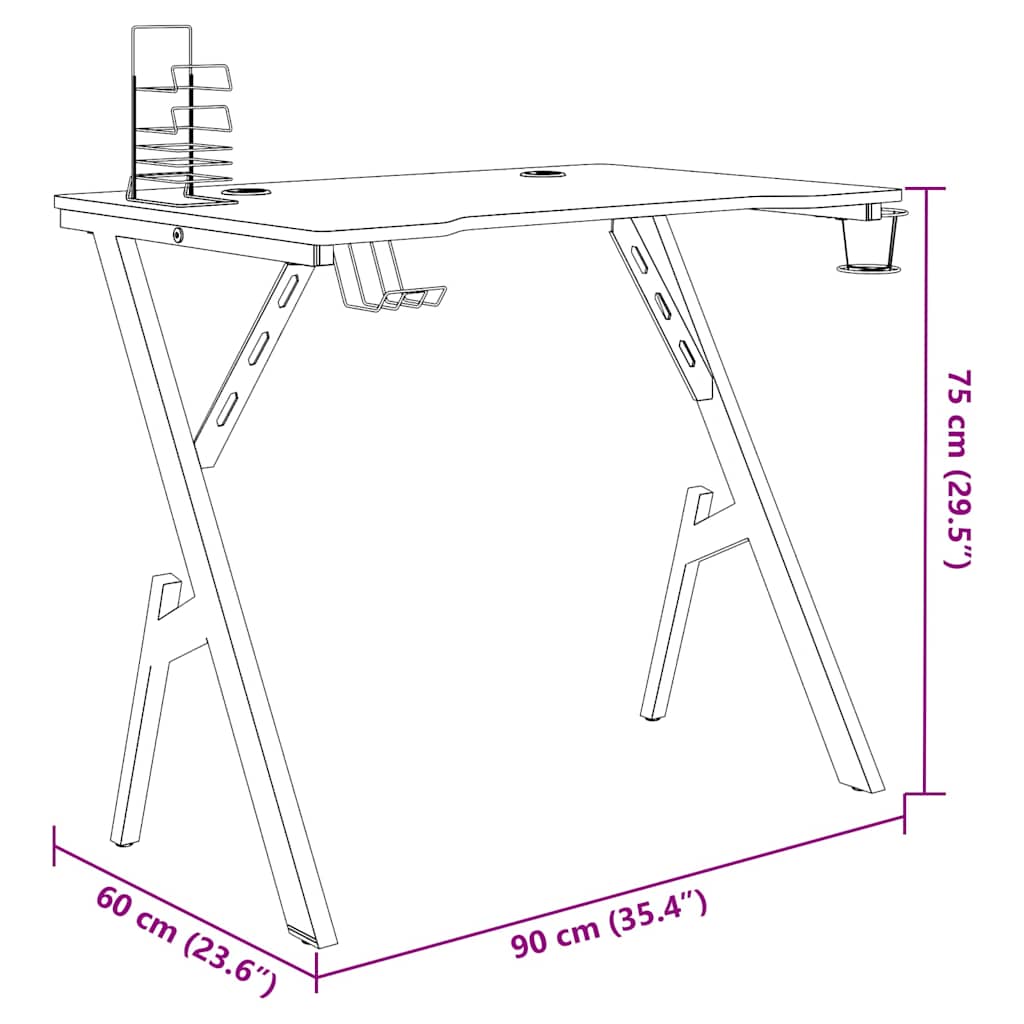 Gaming Desk Black Engineered wood, Iron 35.4 x 23.6 x 29.5 in