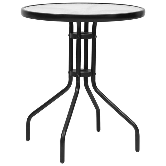 Garden Dining Set Black Steel, Tempered Glass, Plastic Rattan