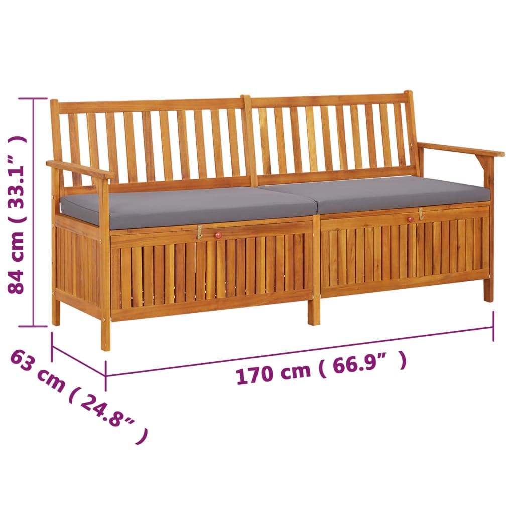 Bench Black Solid Acacia wood 67 in Storage Bench Rectangular