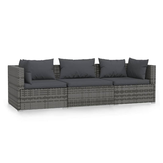 3-seater Sofa Grey PE rattan, powder-coated steel, plastic Medium