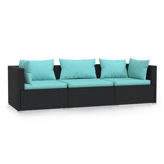 3-seater Sofa Black PE Rattan 3-seater Modular 3-Seater Sofa