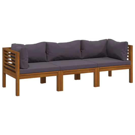 Wooden Lounge Set Dark Grey Solid Acacia wood 3-Seater
