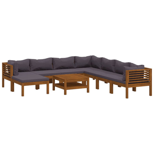 Wooden Lounge Set Dark Grey Solid Acacia Wood, 100% Polyester Fabric