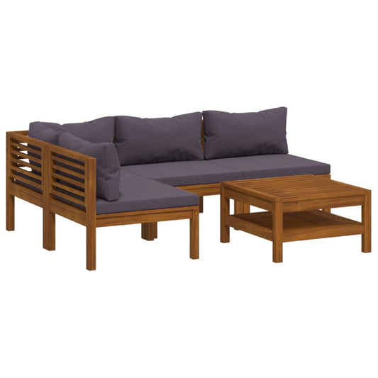 Wooden Lounge Set Dark grey cushions, natural wood frame