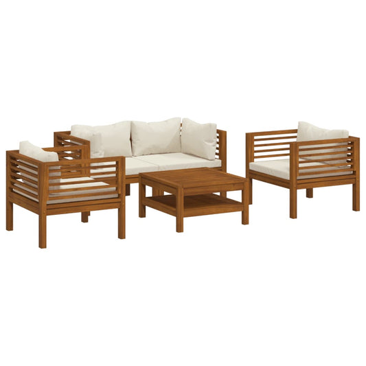 Garden Lounge Set Cream Solid acacia wood, fabric (100% polyester)