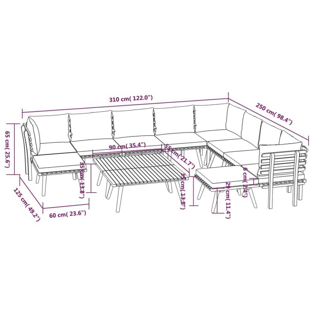 Garden Lounge Set Dark grey, white