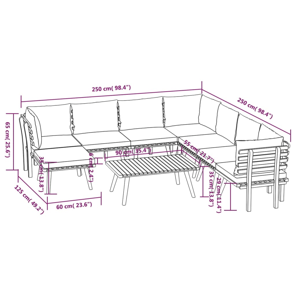 Garden Lounge Set Dark grey Solid acacia wood Large Modular