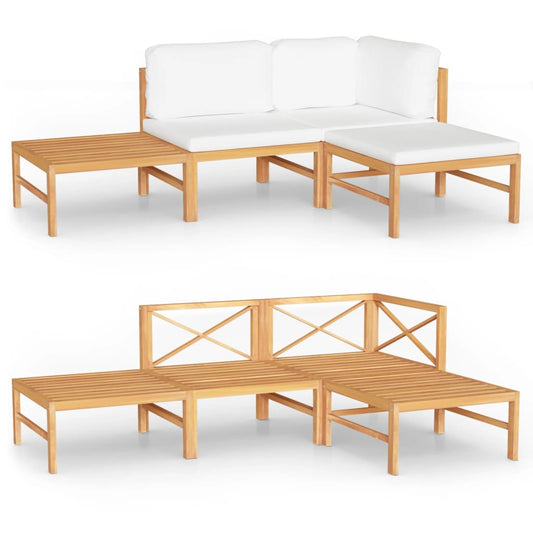 Garden Lounge Set Cream and Teak Teak wood and polyester Medium