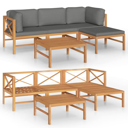 Garden Lounge Set Grey cushions Teak wood, Polyester Medium