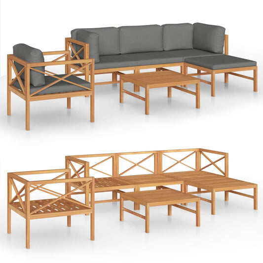Garden Lounge Set Grey, Teak Teak wood, Polyester Medium Modular