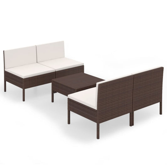 Garden Lounge Set Brown PE Rattan Medium Removable Covers