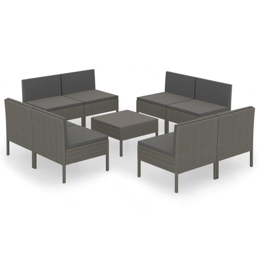Garden Lounge Set Grey PE rattan, powder-coated steel, polyester