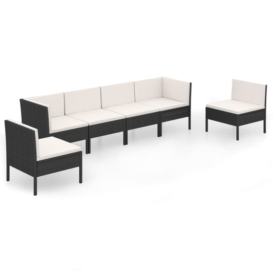 Garden Lounge Set Black Poly Rattan Set of 6 Modular
