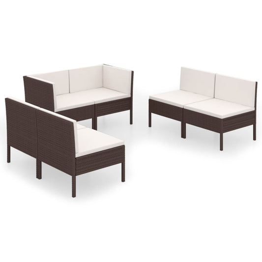 Garden Lounge Set Brown PE rattan, powder-coated steel, polyester