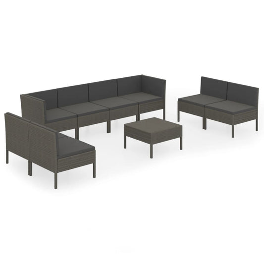 Garden Lounge Set Grey PE Rattan, Powder-Coated Steel, Polyester