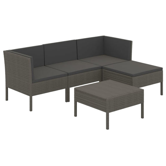 Garden Lounge Set Gray PE rattan, powder-coated steel 5 Piece Set