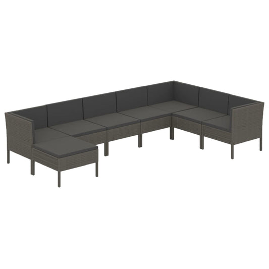 Garden Lounge Set Grey PE rattan, powder-coated steel, polyester