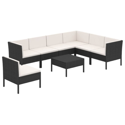 Garden Lounge Set Black PE Rattan 8 Piece Set Modular
