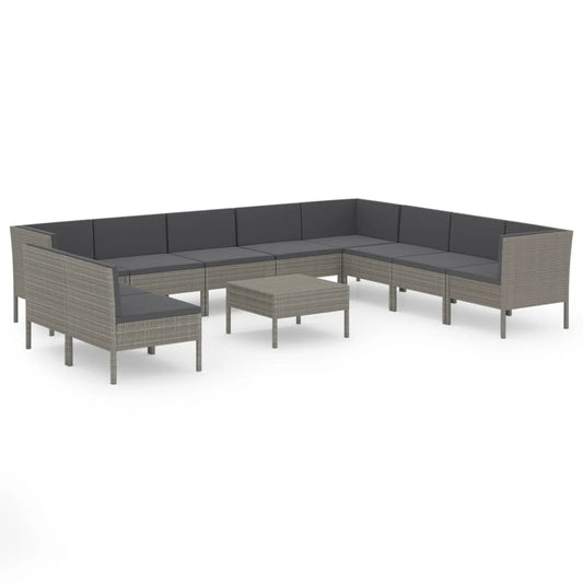 Garden Lounge Set Grey PE Rattan, Powder-Coated Steel, Polyester